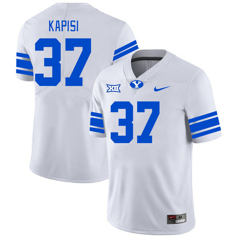 Men #37 Jordan Kapisi BYU Cougars College Football Jerseys Stitched Sale-White